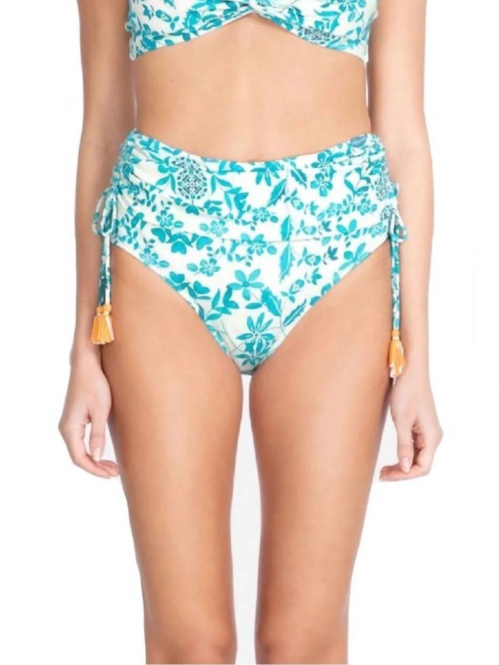 Johnny Was Ellyo Banded High Waisted Tassel Tie Bikini Bottom Sz XL NWT
